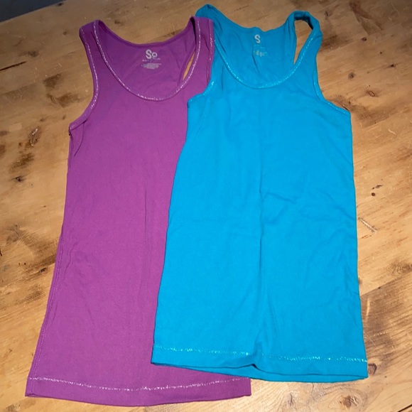 Two tank tops Sz Large purple & turquoise SO - Picture 1 of 3